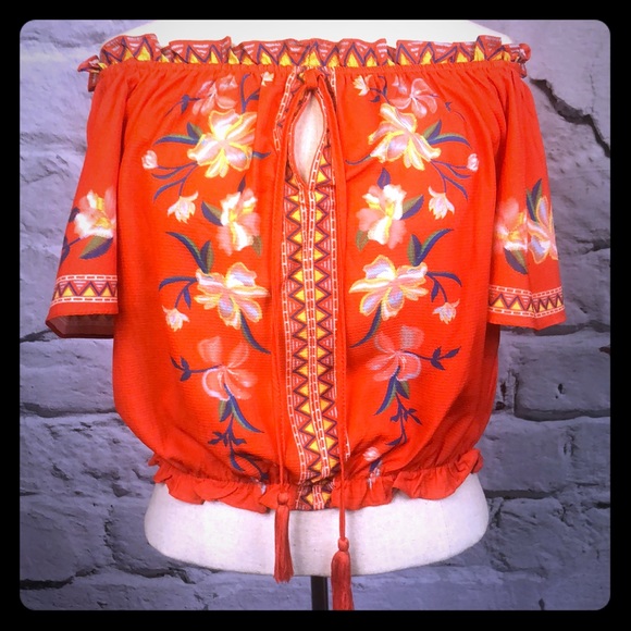 Anthropologie Tops - Anthropologie Flying Tomato red floral boho crop